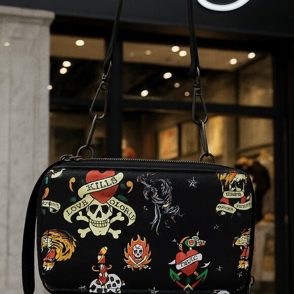 Ed Hardy “Love Kills Slowly” Crossbody Bag – Skull Tattoo Design - Picture 2 of 5